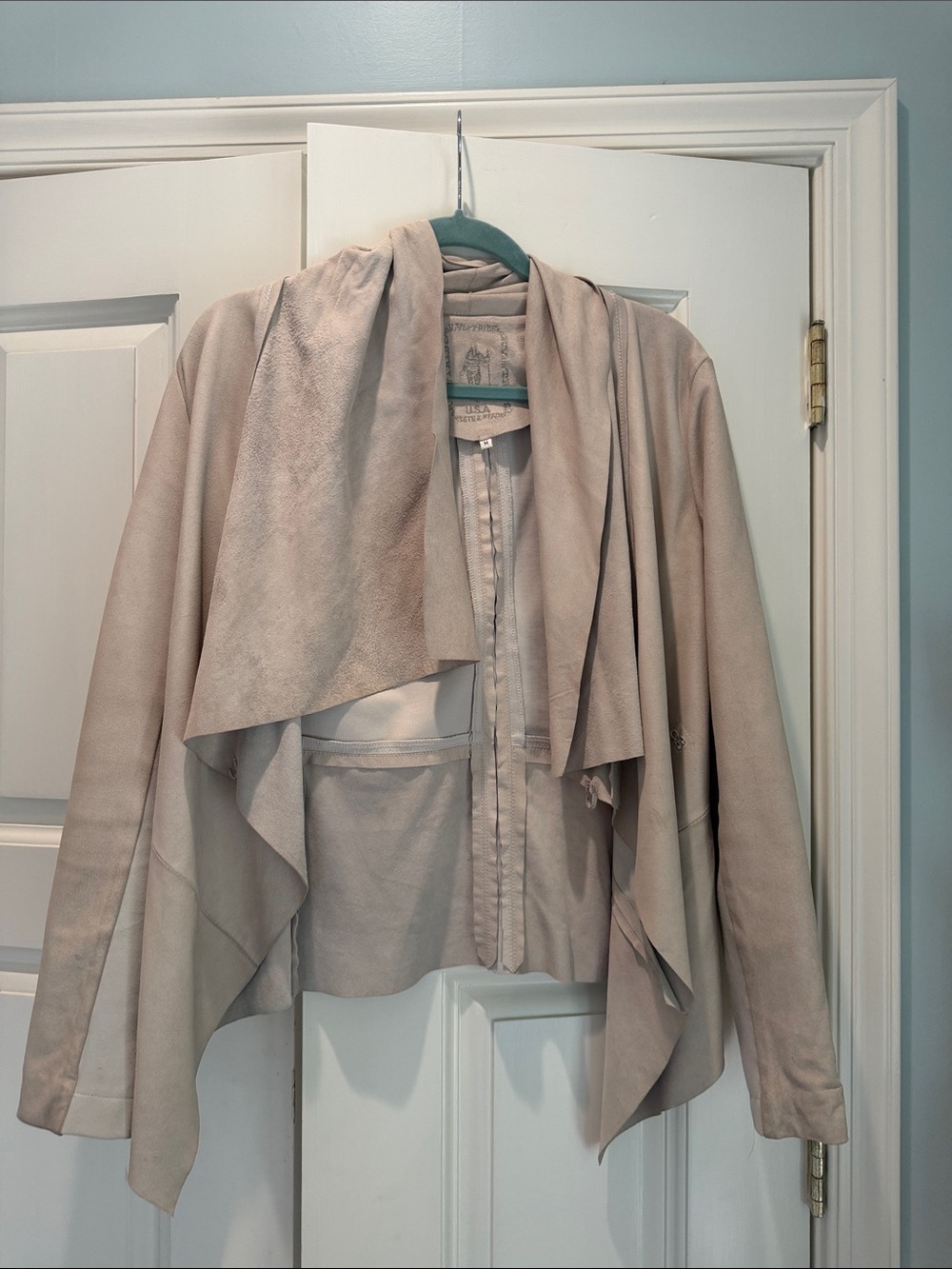 My Tribe Taupe Draped Open-Front Suede-Jacket